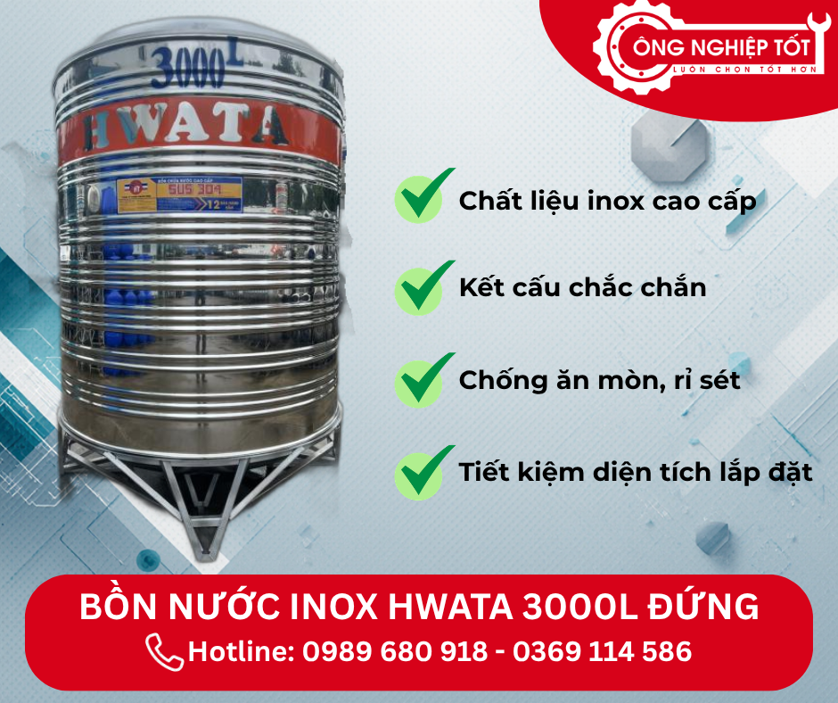 Địa chỉ mua Bồn Nước Inox Hwata 3000L Đứng chính hãng, giá tốt